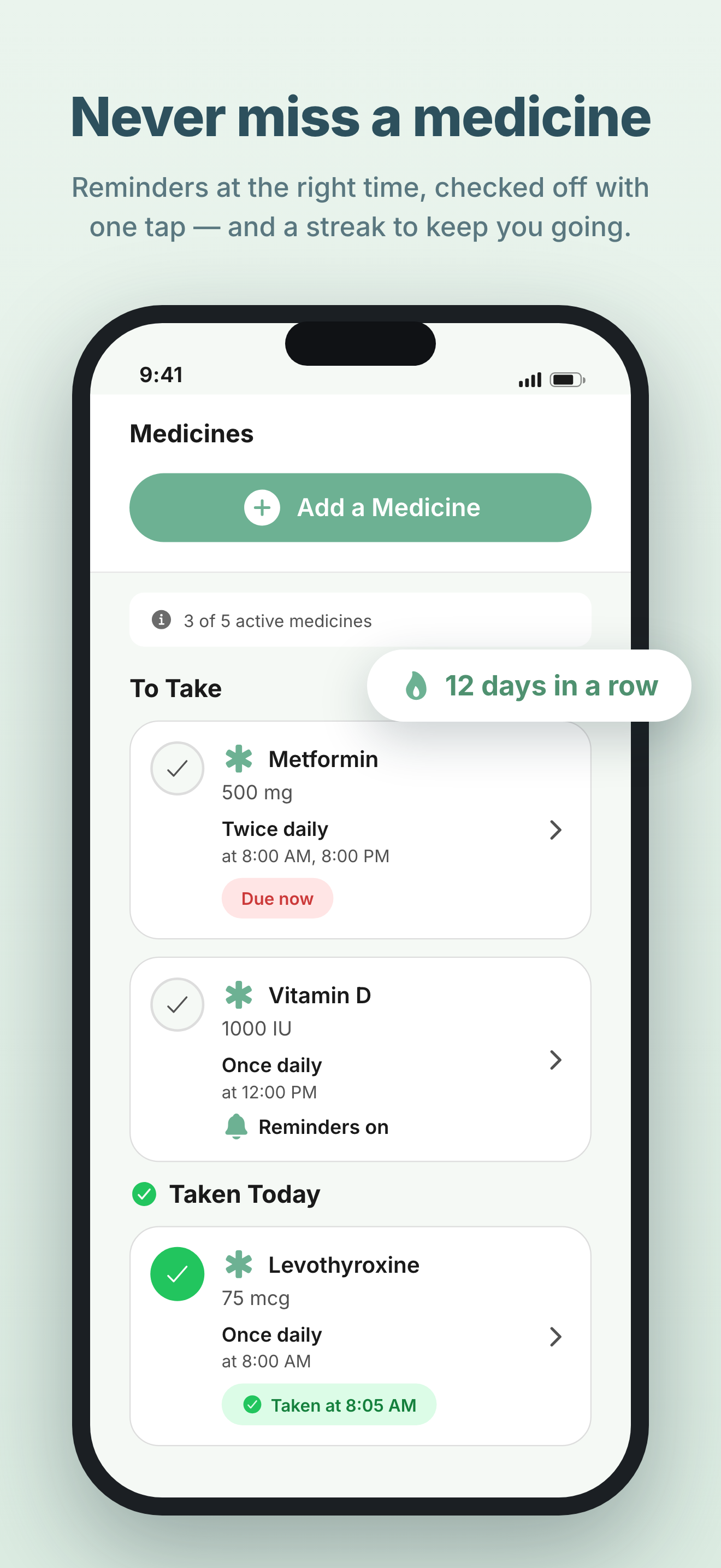 SteadiDay medication reminders screen