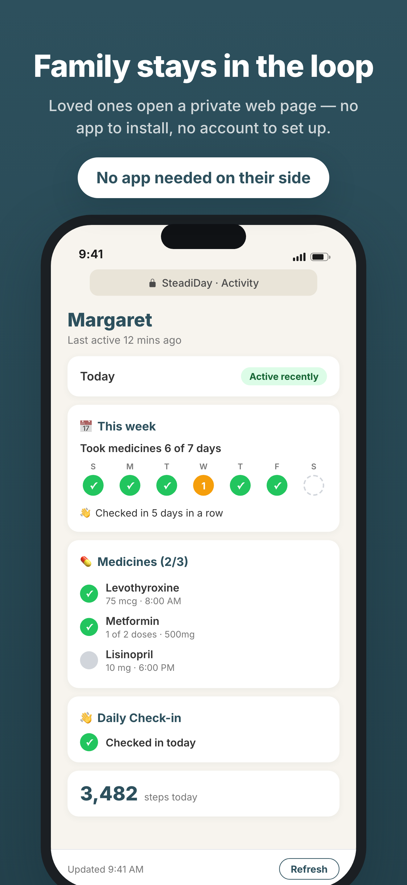 SteadiDay Family Link caregiver sharing