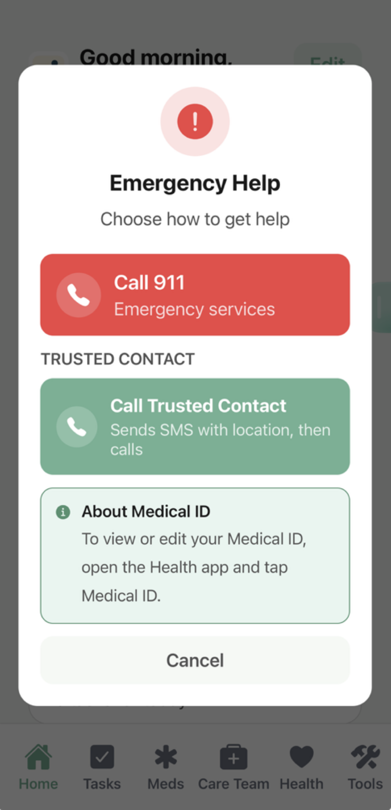 Emergency SOS screen